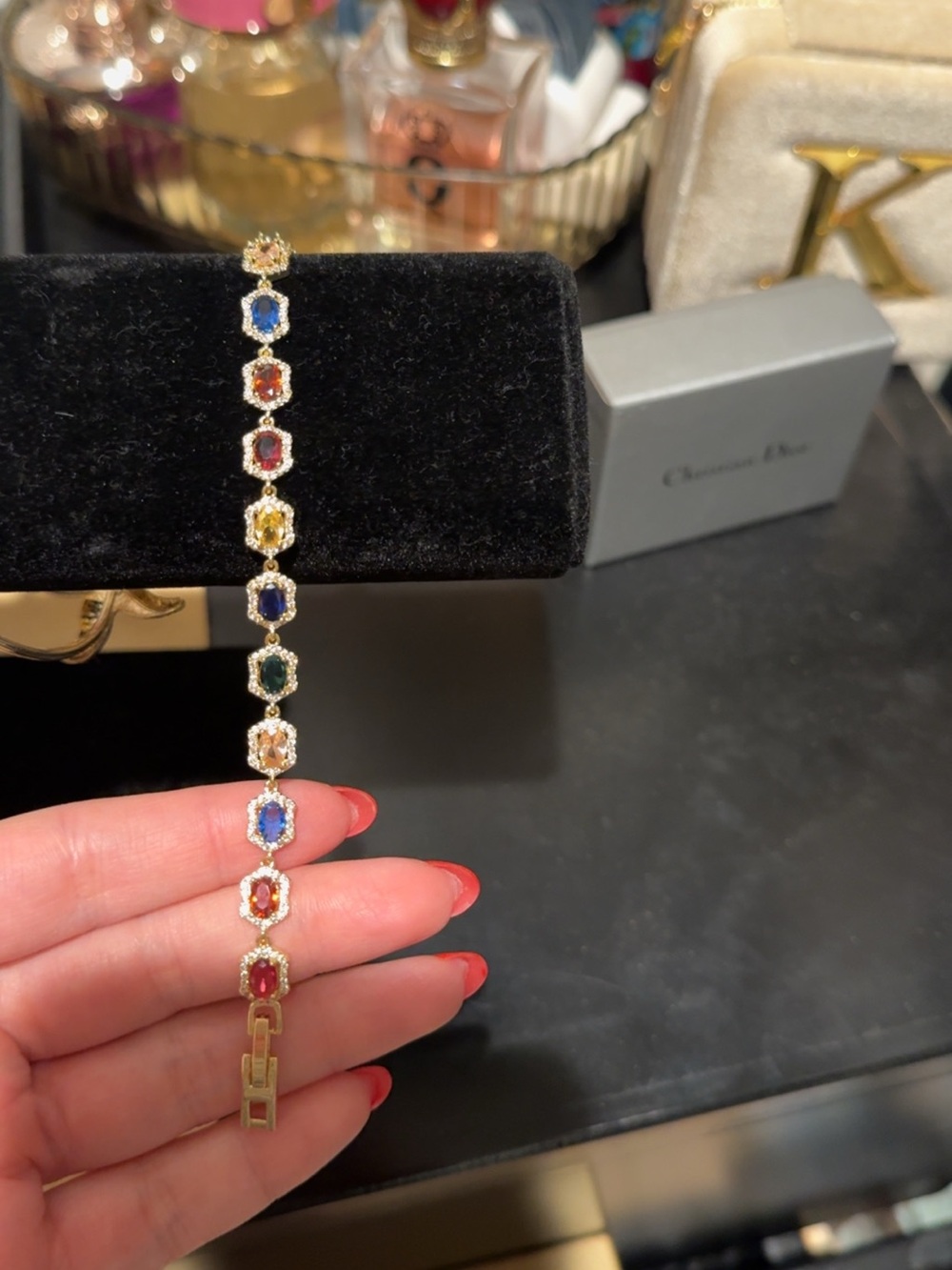 Multicolor Stone Gold Tennis Bracelet - Unbranded